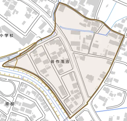 岩作落合とその周辺の地図。町の範囲を重ねている