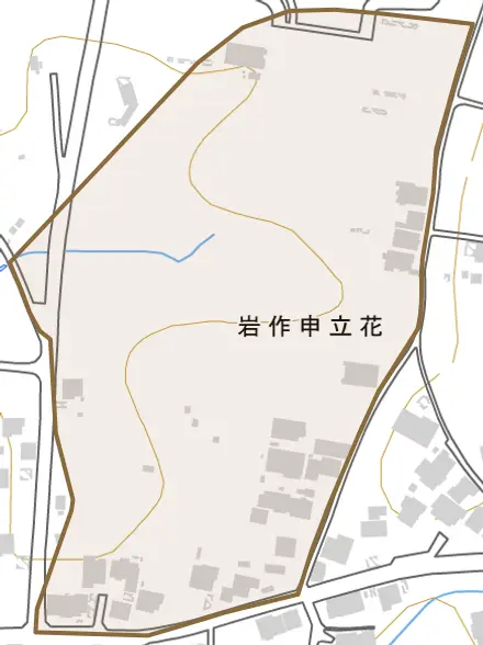 岩作申立花とその周辺の地図。町の範囲を重ねている