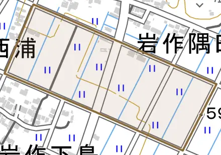 岩作下田とその周辺の地図。町の範囲を重ねている
