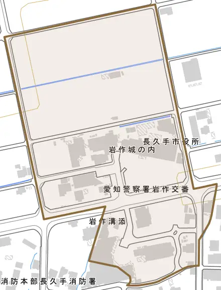 岩作城の内とその周辺の地図。町の範囲を重ねている