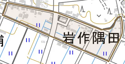 岩作隅田とその周辺の地図。町の範囲を重ねている