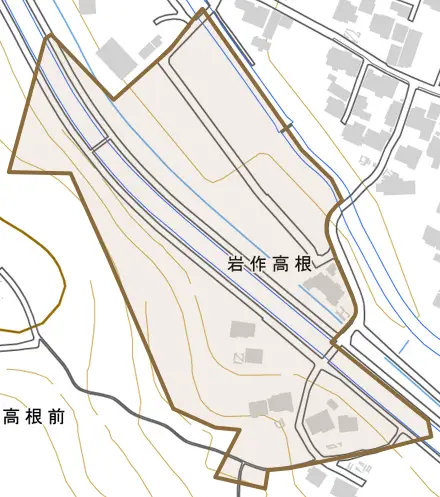 岩作高根とその周辺の地図。町の範囲を重ねている