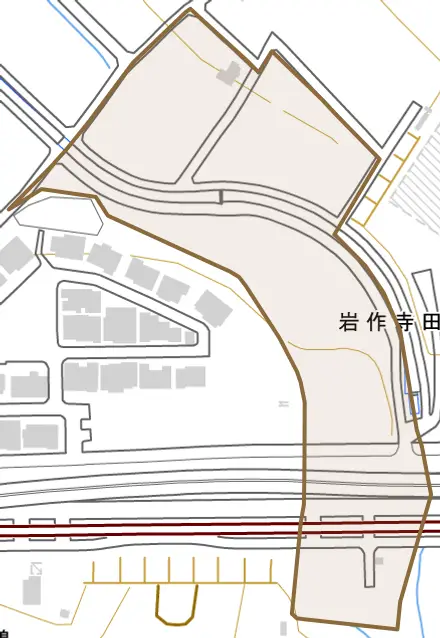 岩作寺田とその周辺の地図。町の範囲を重ねている