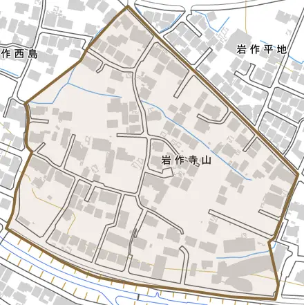 岩作寺山とその周辺の地図。町の範囲を重ねている