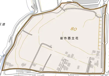 岩作酉立花とその周辺の地図。町の範囲を重ねている