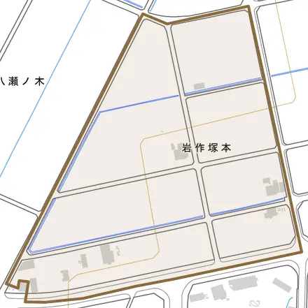 岩作塚本とその周辺の地図。町の範囲を重ねている