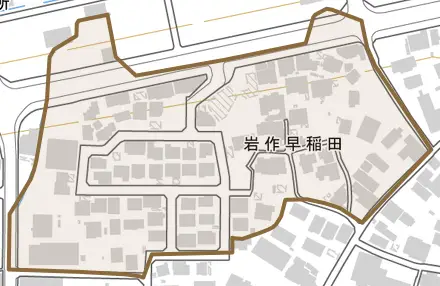 岩作早稲田とその周辺の地図。町の範囲を重ねている