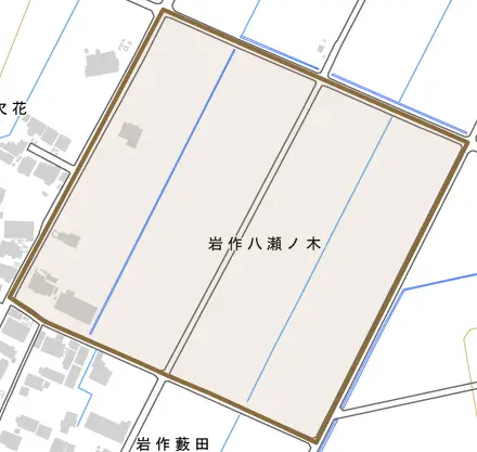 岩作八瀬ノ木とその周辺の地図。町の範囲を重ねている