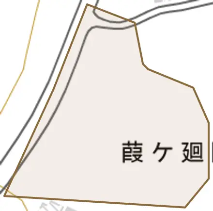 葭ケ廻間とその周辺の地図。町の範囲を重ねている