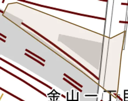 金山とその周辺の地図。町の範囲を重ねている