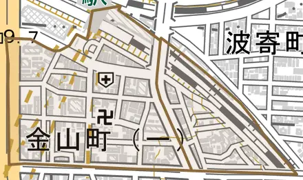 金山町とその周辺の地図。町の範囲を重ねている
