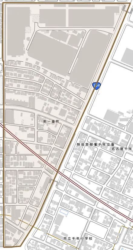 南一番町とその周辺の地図。町の範囲を重ねている