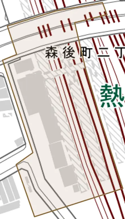 森後町とその周辺の地図。町の範囲を重ねている