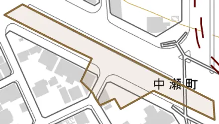 中瀬町とその周辺の地図。町の範囲を重ねている