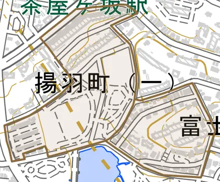 揚羽町とその周辺の地図。町の範囲を重ねている