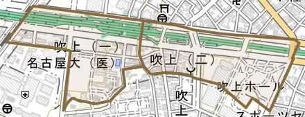 吹上とその周辺の地図。町の範囲を重ねている