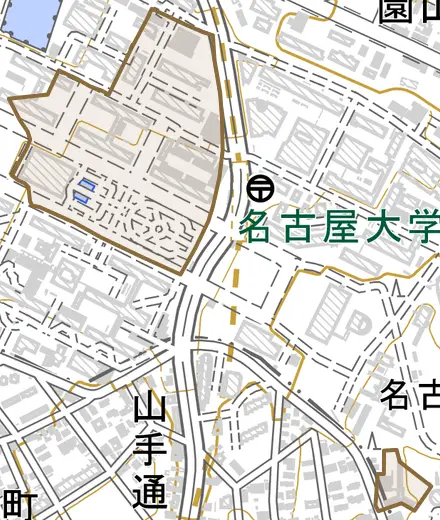 不老町とその周辺の地図。町の範囲を重ねている