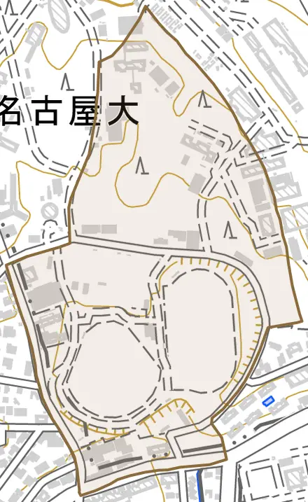 萩岡町とその周辺の地図。町の範囲を重ねている