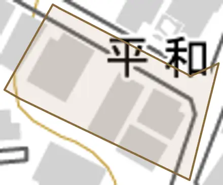 平和が丘とその周辺の地図。町の範囲を重ねている
