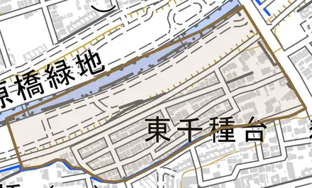 東千種台とその周辺の地図。町の範囲を重ねている