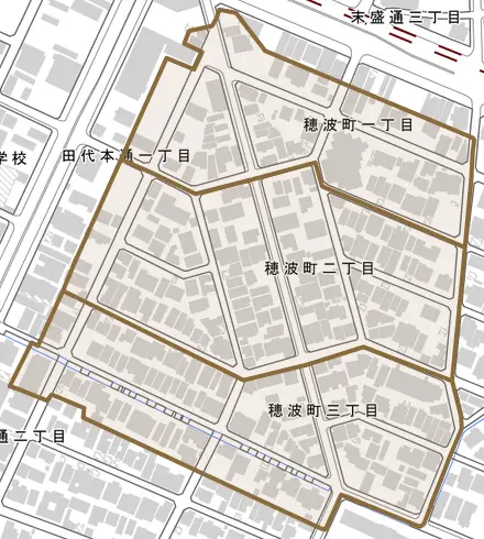 穂波町とその周辺の地図。町の範囲を重ねている
