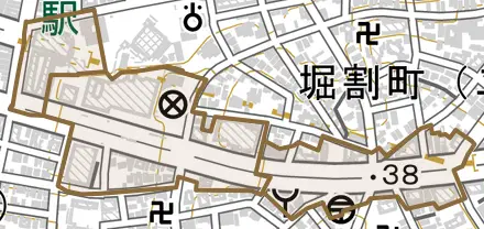 覚王山通とその周辺の地図。町の範囲を重ねている