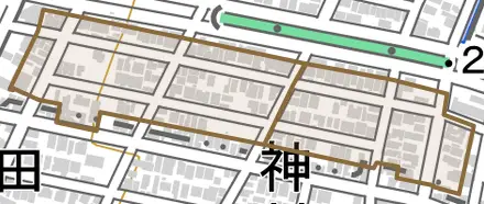 川崎町とその周辺の地図。町の範囲を重ねている