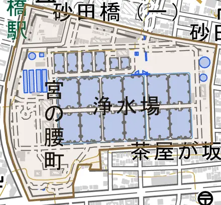 宮の腰町とその周辺の地図。町の範囲を重ねている