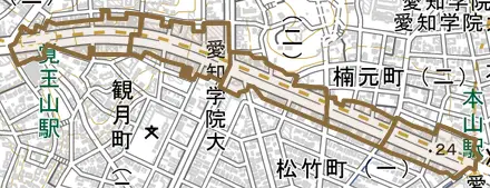 末盛通とその周辺の地図。町の範囲を重ねている