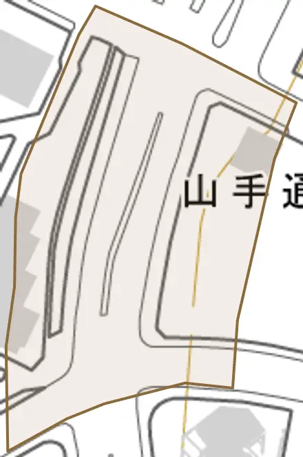 山手通とその周辺の地図。町の範囲を重ねている