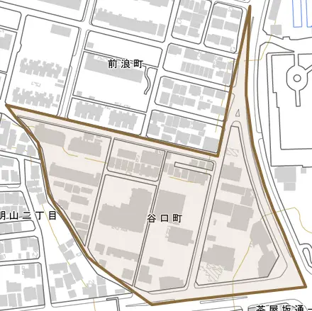 谷口町とその周辺の地図。町の範囲を重ねている