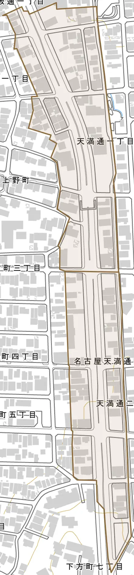 天満通とその周辺の地図。町の範囲を重ねている