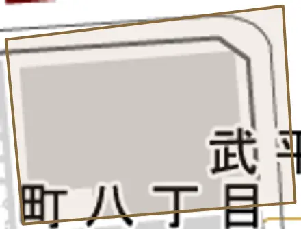 武平町とその周辺の地図。町の範囲を重ねている