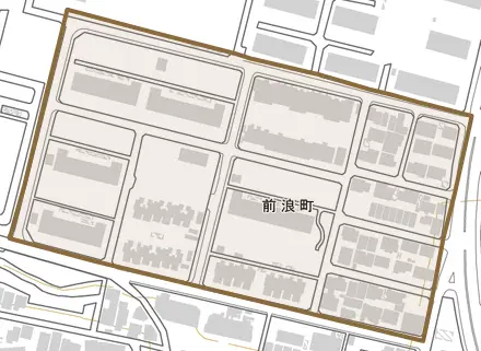 前浪町とその周辺の地図。町の範囲を重ねている