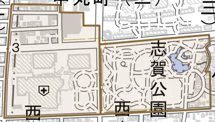 平手町とその周辺の地図。町の範囲を重ねている