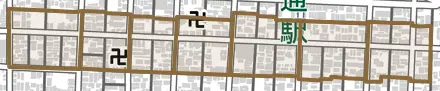 生駒町とその周辺の地図。町の範囲を重ねている