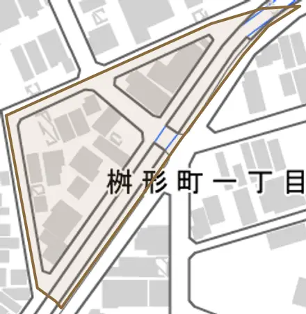桝形町とその周辺の地図。町の範囲を重ねている