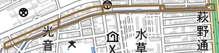 野方通とその周辺の地図。町の範囲を重ねている