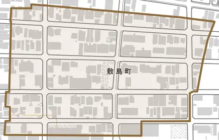 敷島町とその周辺の地図。町の範囲を重ねている