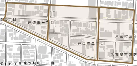 芦辺町とその周辺の地図。町の範囲を重ねている