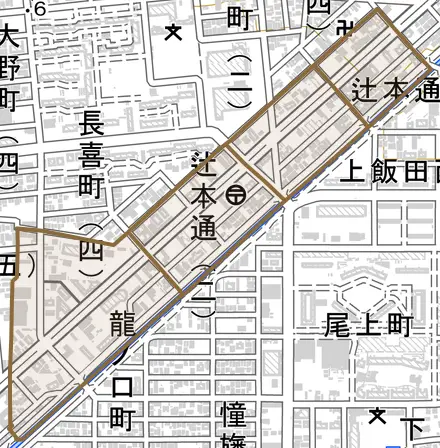 辻本通とその周辺の地図。町の範囲を重ねている