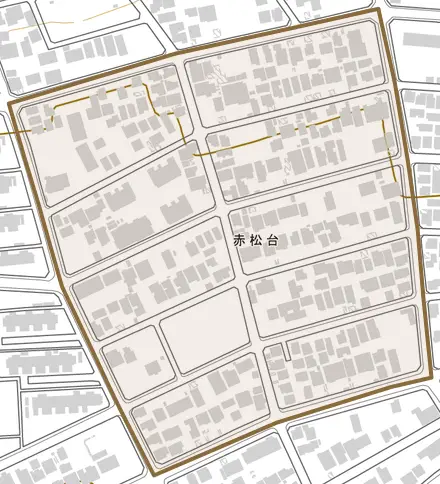 赤松台とその周辺の地図。町の範囲を重ねている