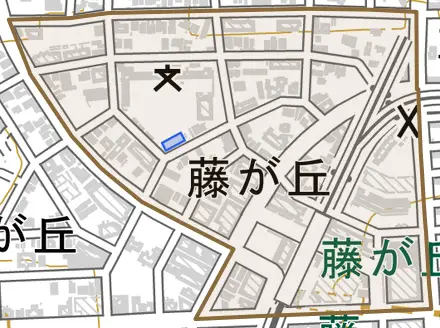 藤が丘とその周辺の地図。町の範囲を重ねている