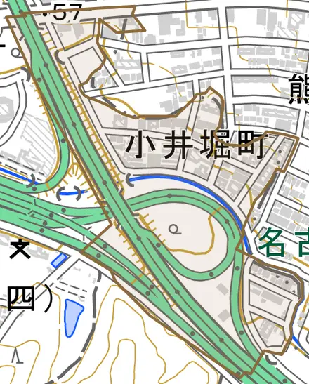 小井堀町とその周辺の地図。町の範囲を重ねている