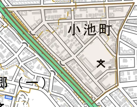 小池町とその周辺の地図。町の範囲を重ねている