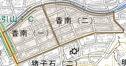 香南とその周辺の地図。町の範囲を重ねている