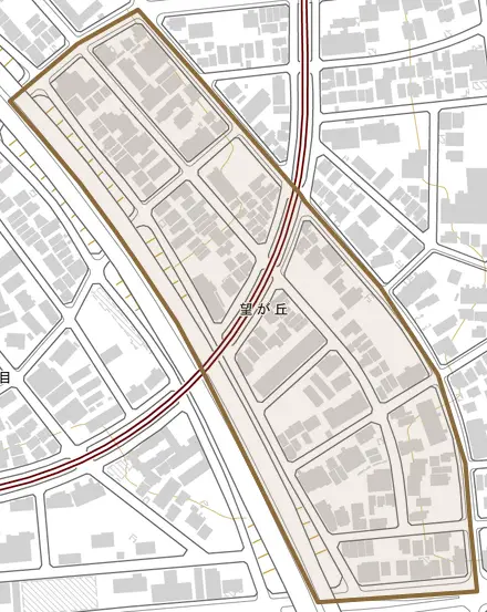 望が丘とその周辺の地図。町の範囲を重ねている
