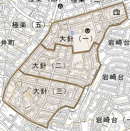 大針とその周辺の地図。町の範囲を重ねている