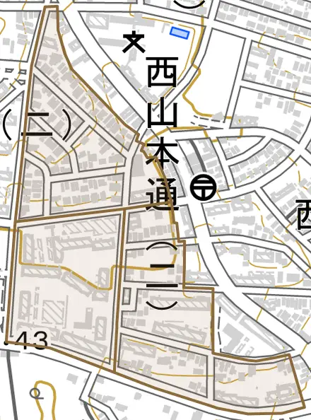 扇町とその周辺の地図。町の範囲を重ねている
