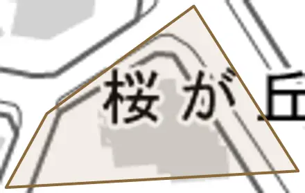 桜が丘とその周辺の地図。町の範囲を重ねている